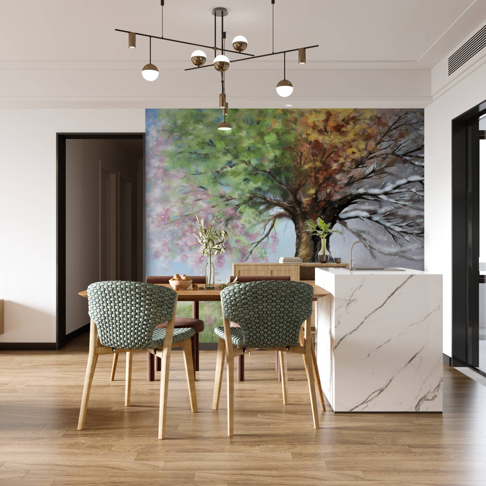 Papier peint l'arbre représente les quatre saisons