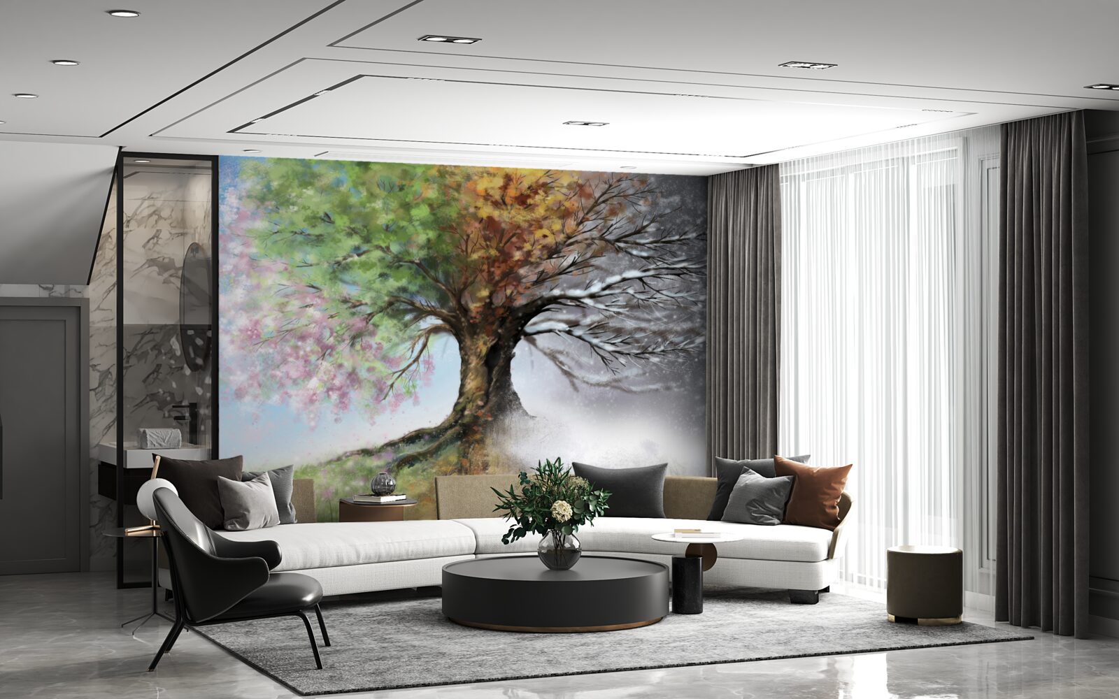 Papier peint l'arbre représente les quatre saisons