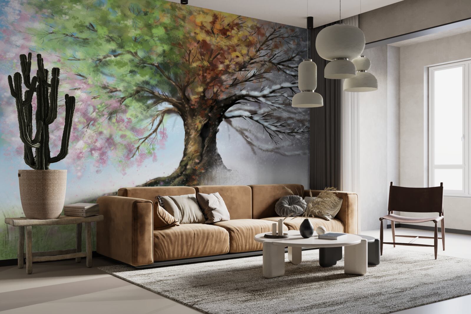 Papier peint l'arbre représente les quatre saisons