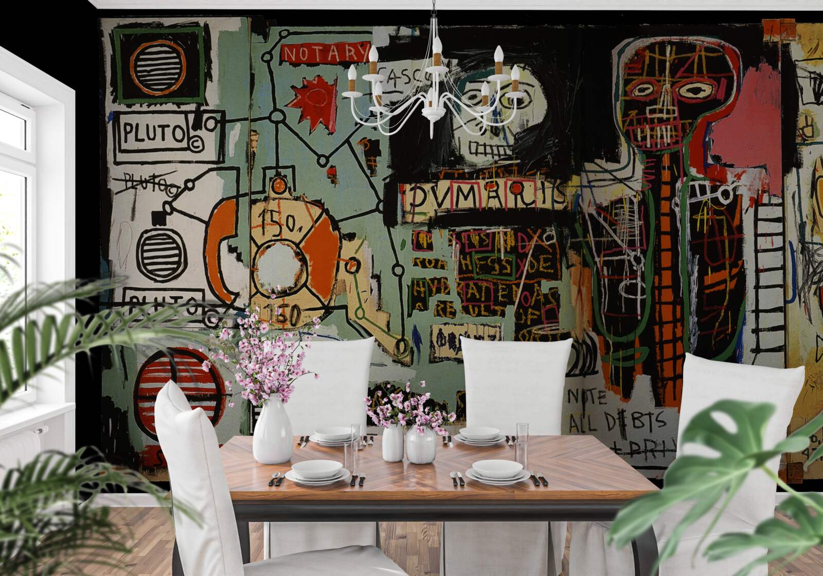 Papier peint peintures sombres et lettrage mural