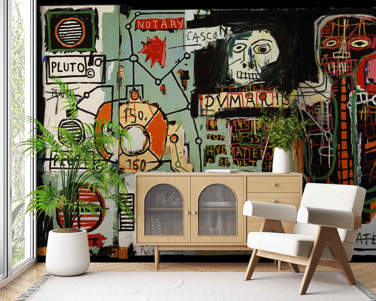 Papier peint peintures sombres et lettrage mural