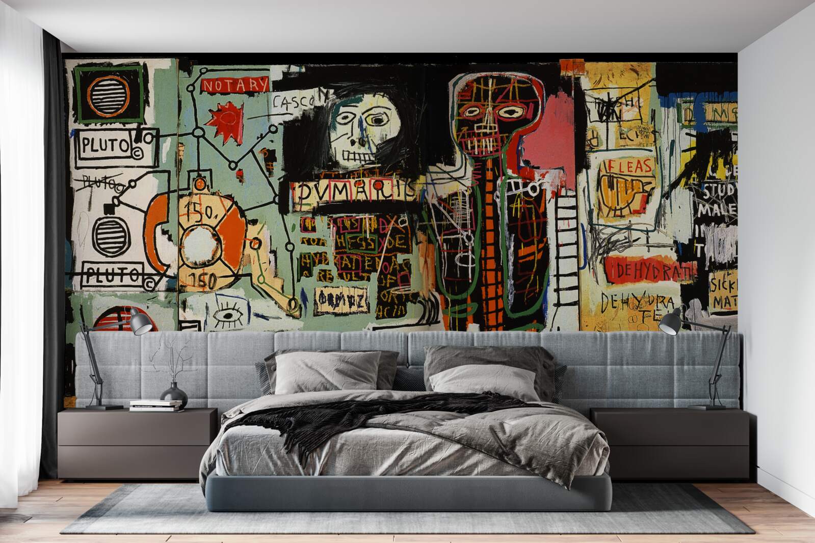 Papier peint peintures sombres et lettrage mural