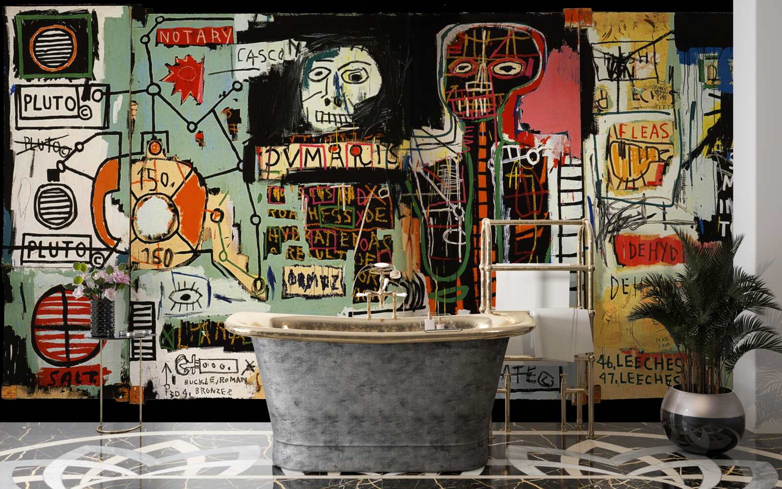 Papier peint peintures sombres et lettrage mural