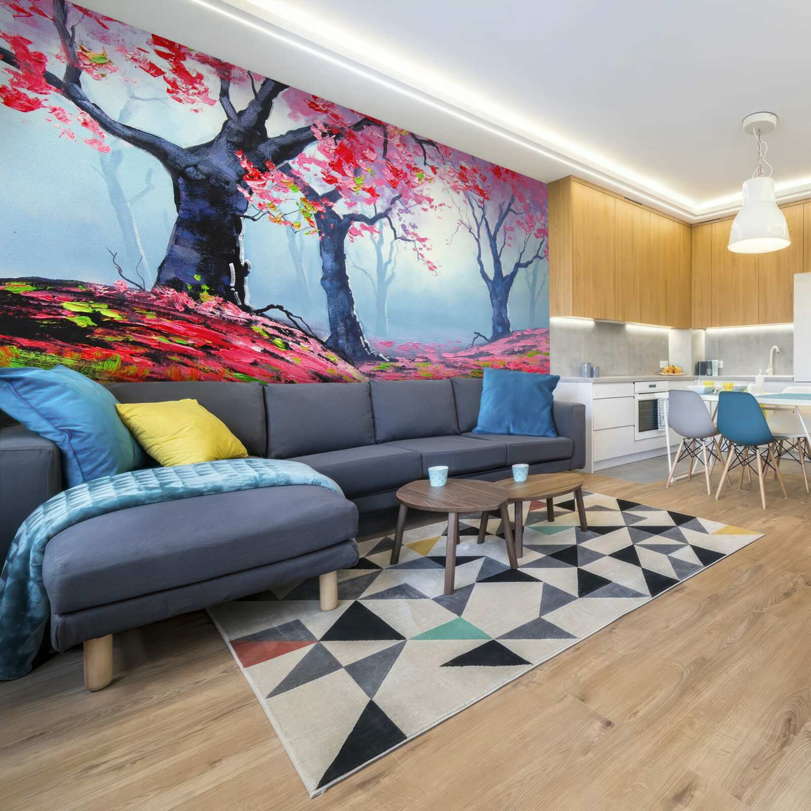 Papier peint forêt dans la brume d'automne