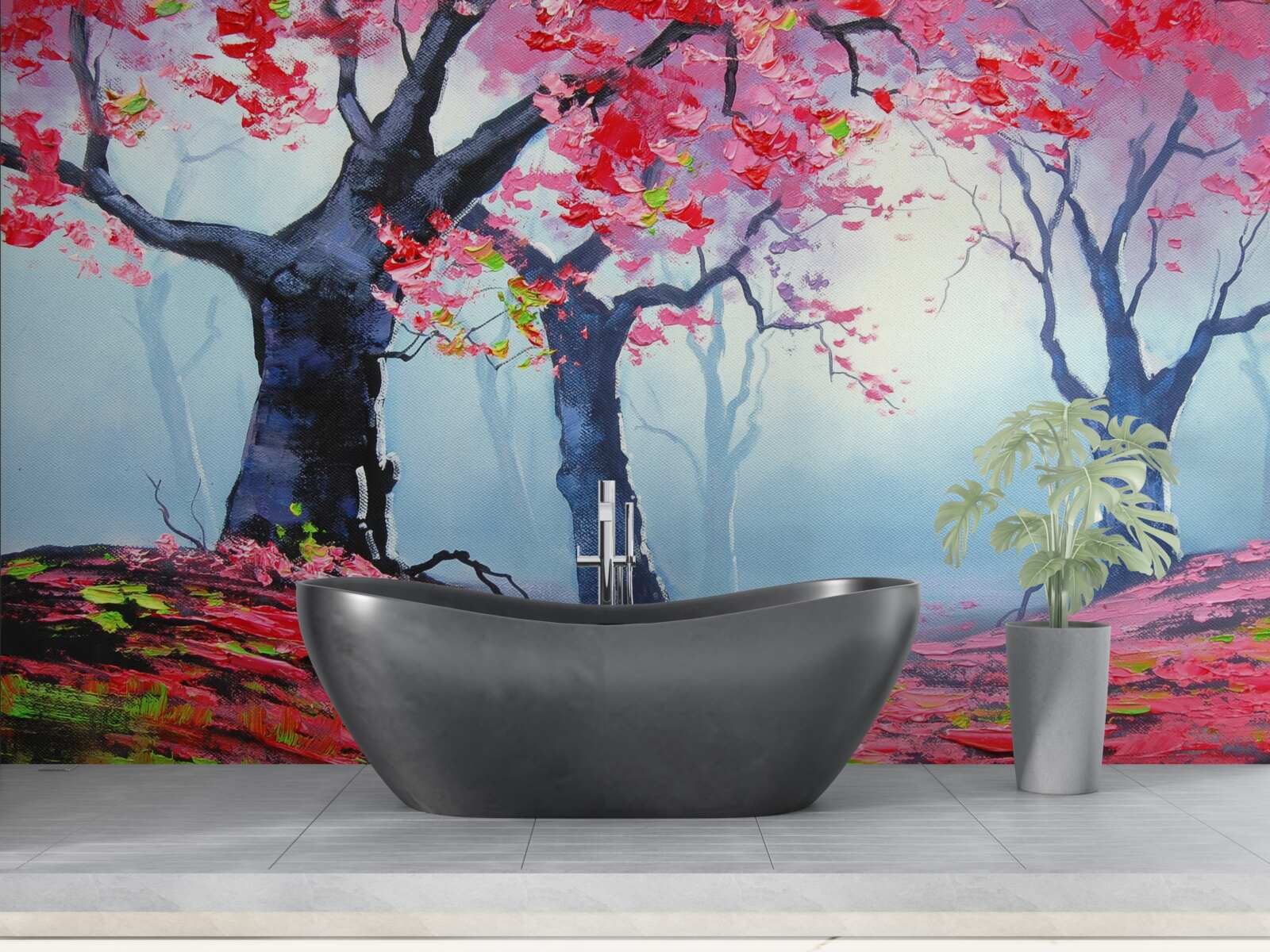 Papier peint forêt dans la brume d'automne