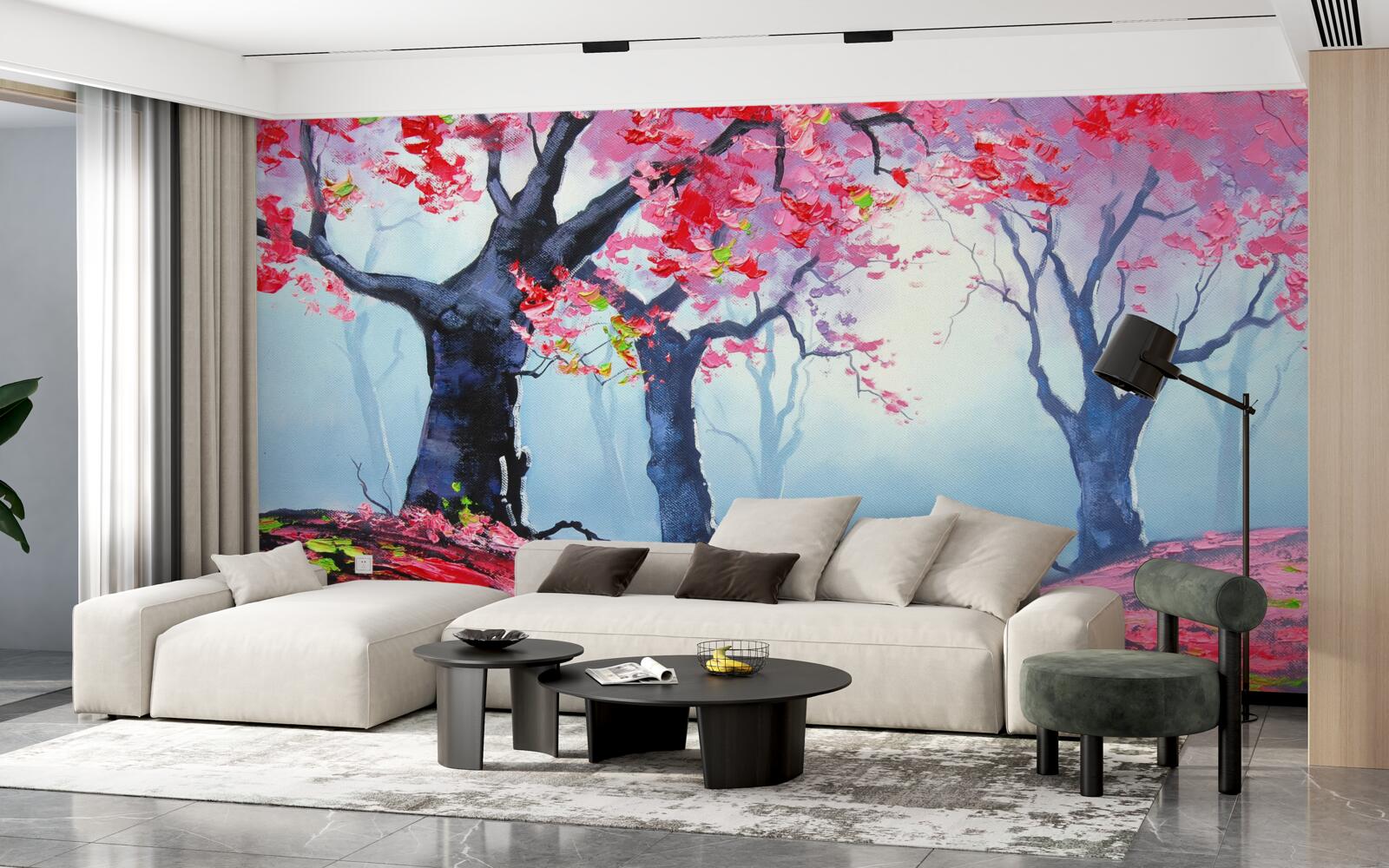 Papier peint forêt dans la brume d'automne