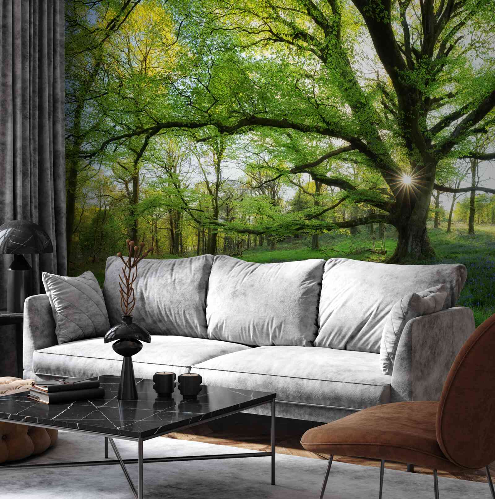 Papier peint belle forêt verte