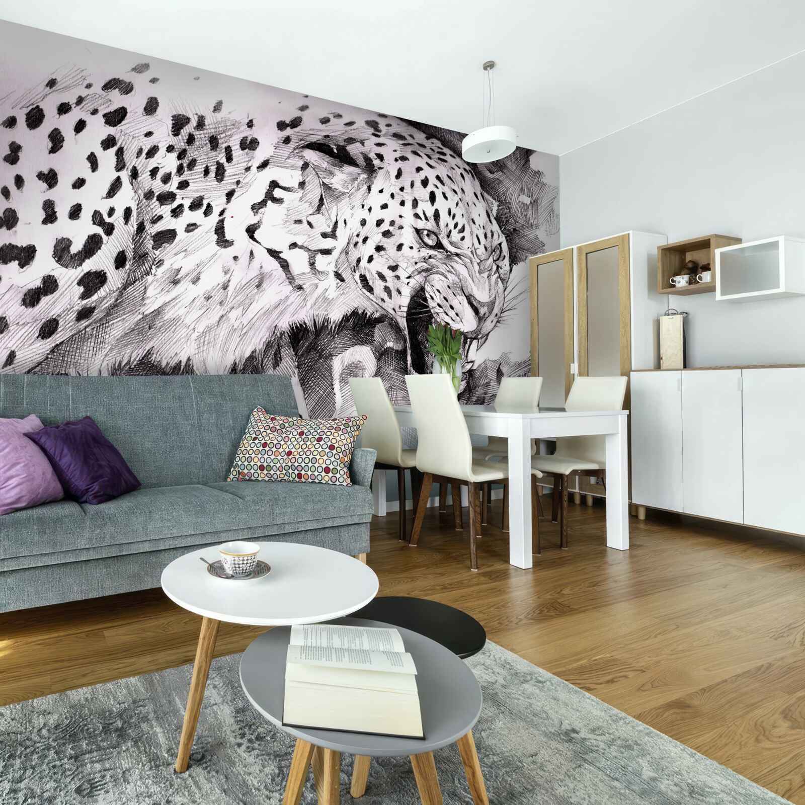 Papier peint léopard agressif en noir et blanc