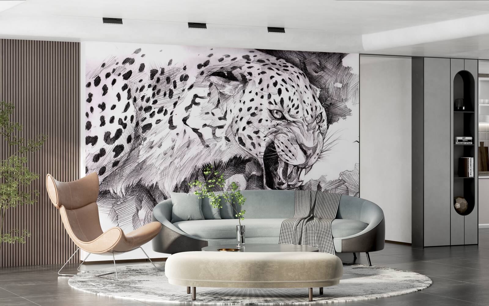 Papier peint léopard agressif en noir et blanc