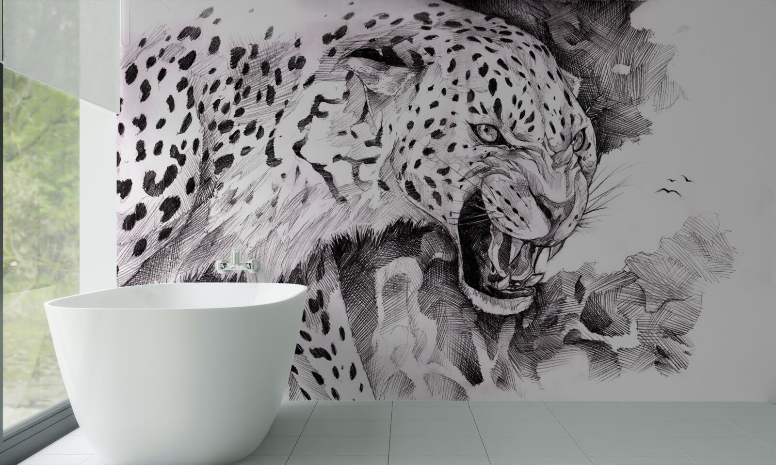 Papier peint léopard agressif en noir et blanc