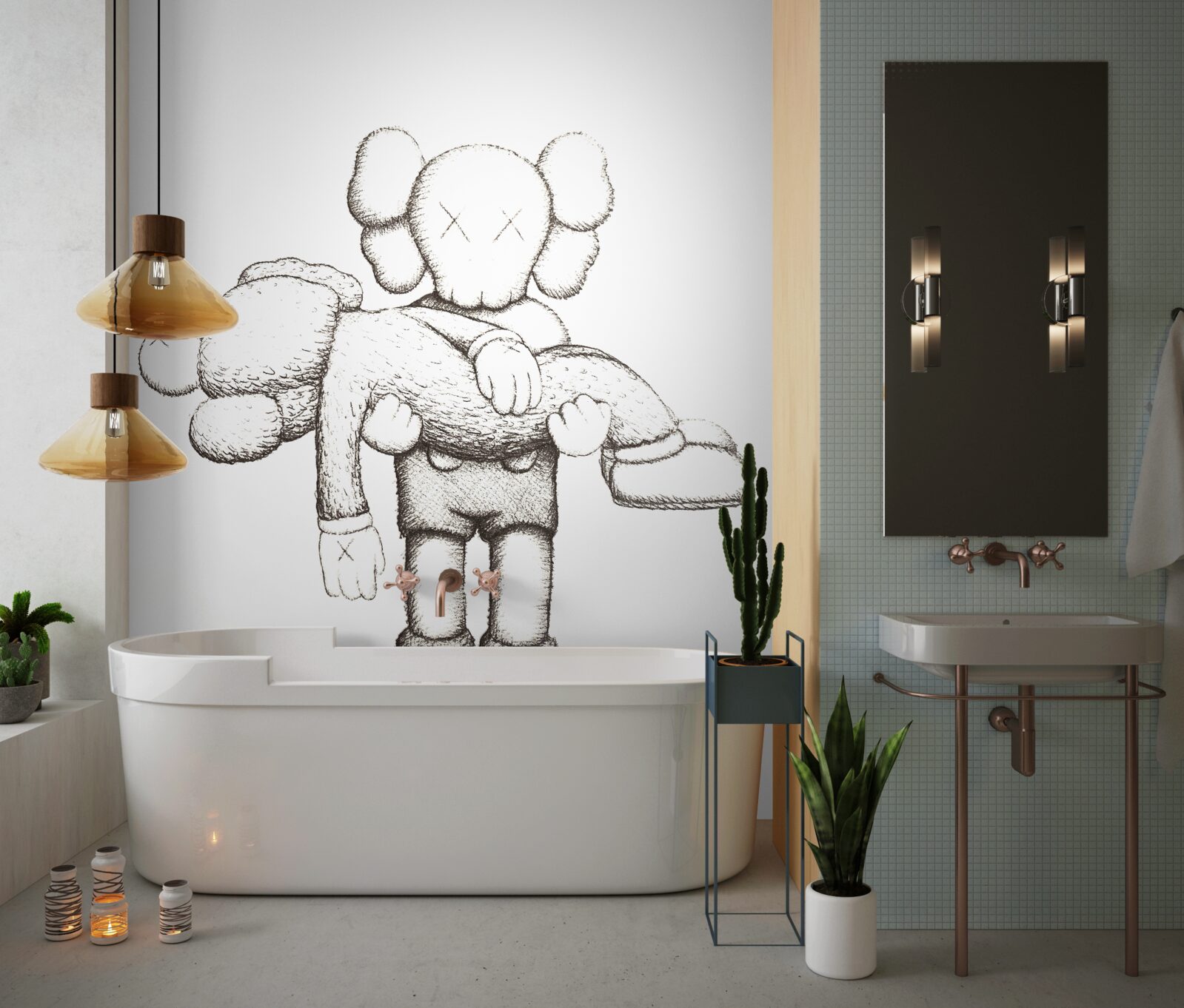 Papier peint un héros en prend un autre dans ses bras