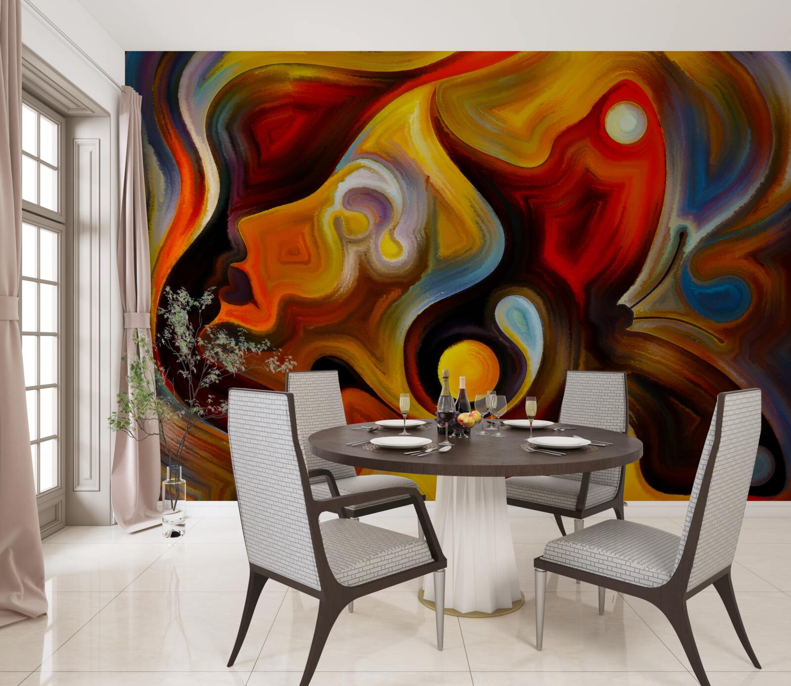 Papier peint silhouette d'une fille et d'un papillon aux couleurs vives