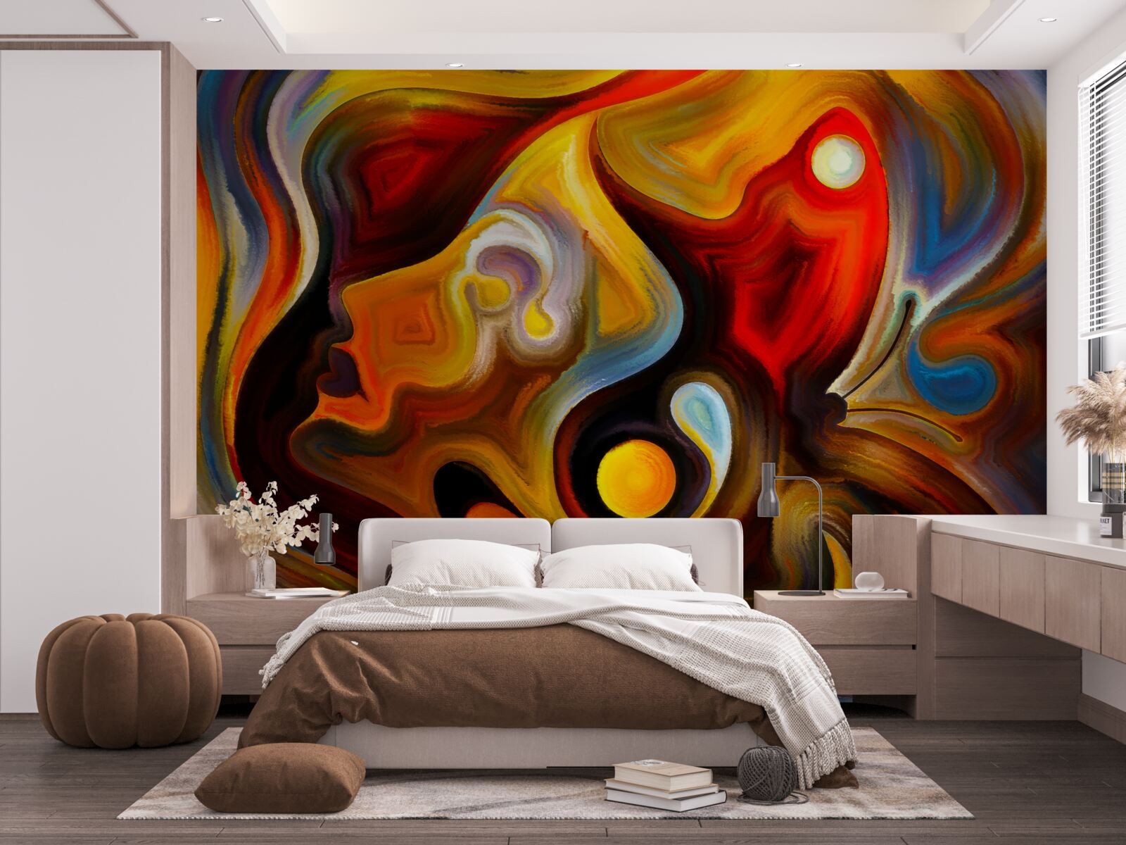 Papier peint silhouette d'une fille et d'un papillon aux couleurs vives