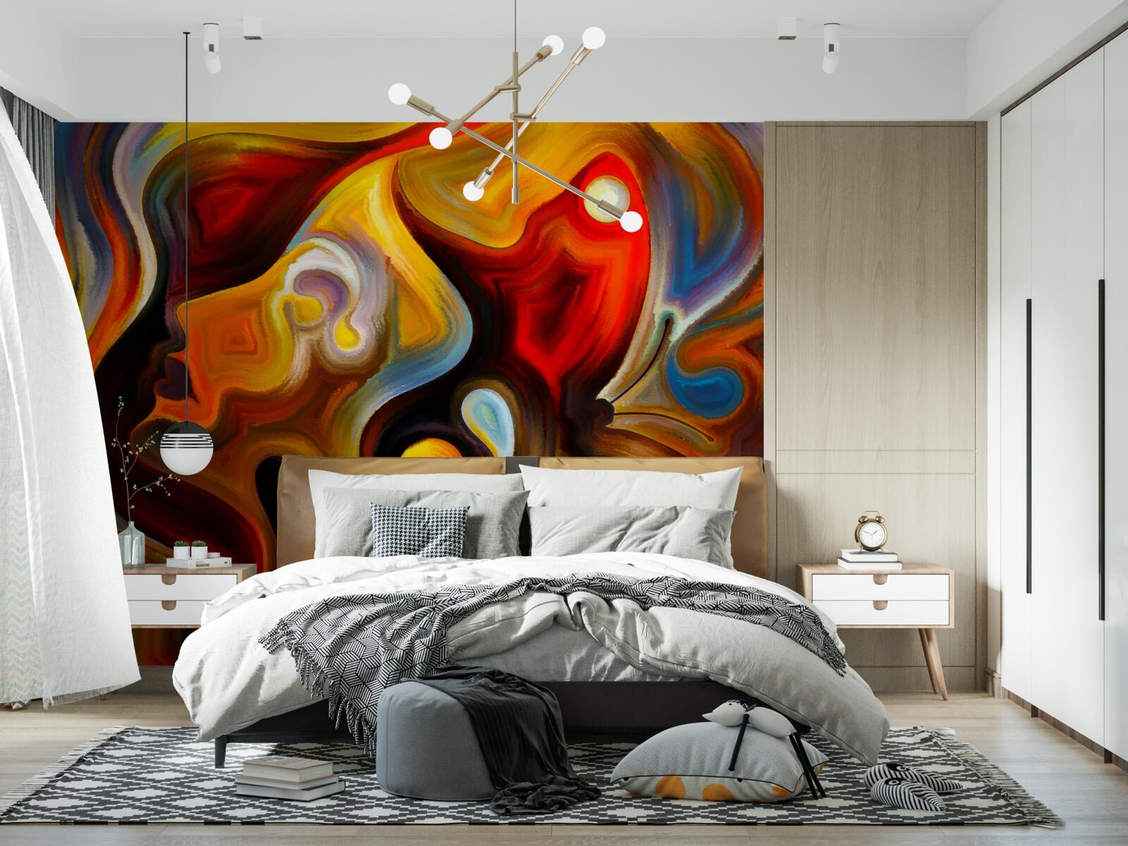 Papier peint silhouette d'une fille et d'un papillon aux couleurs vives