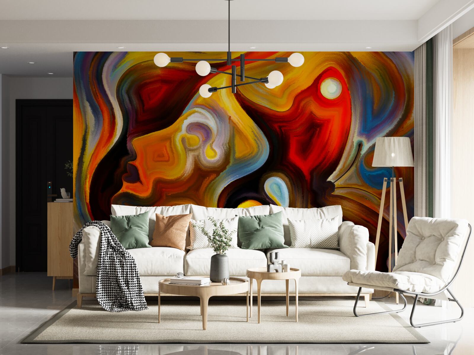 Papier peint silhouette d'une fille et d'un papillon aux couleurs vives