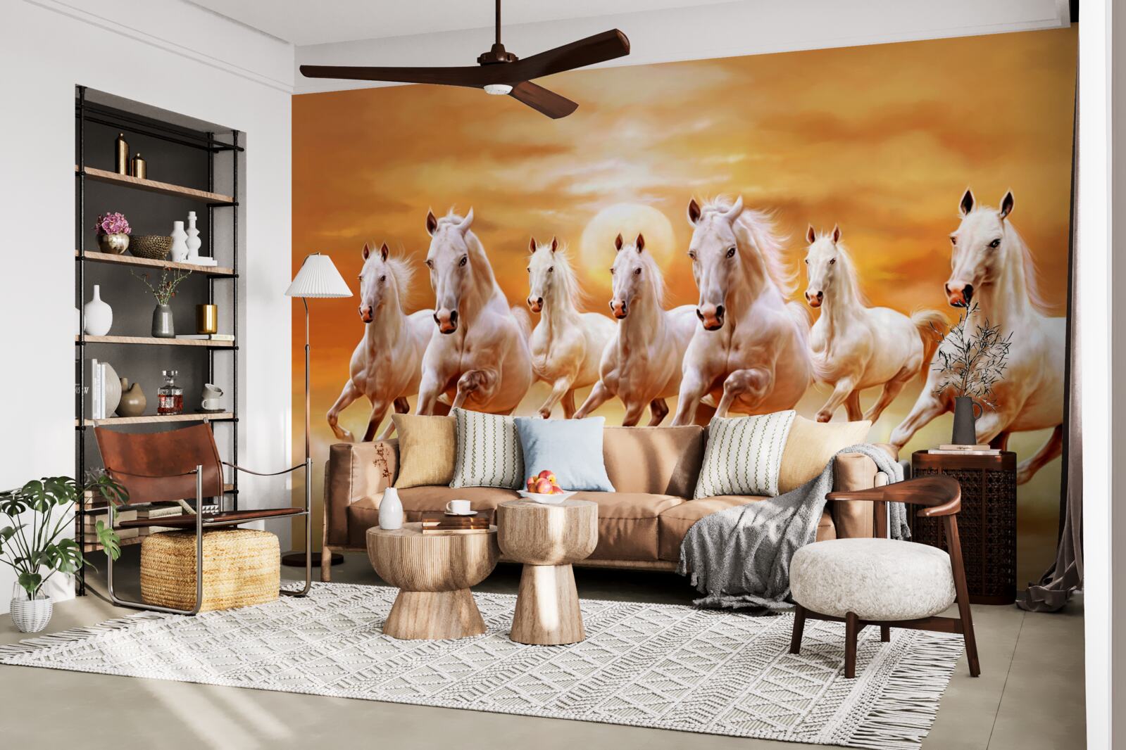 Papier peint sept chevaux blancs