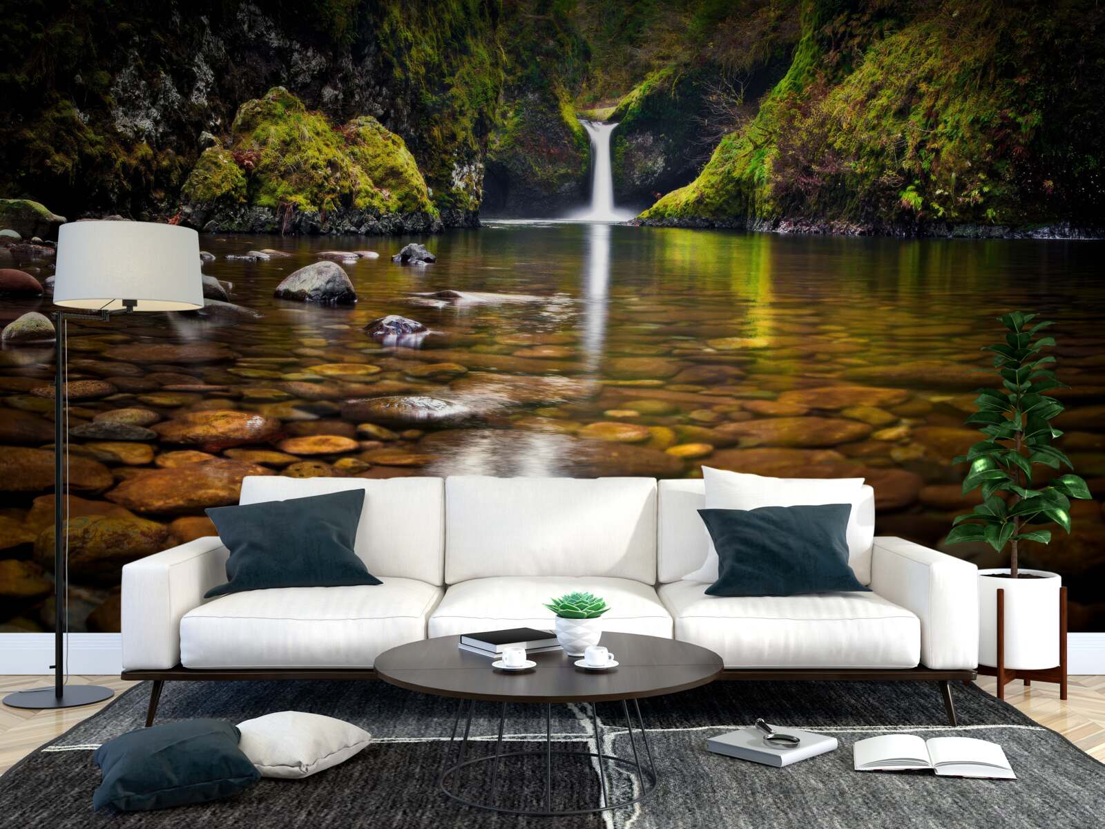 Papier peint une feuille tombée à la surface de l'eau en montagne