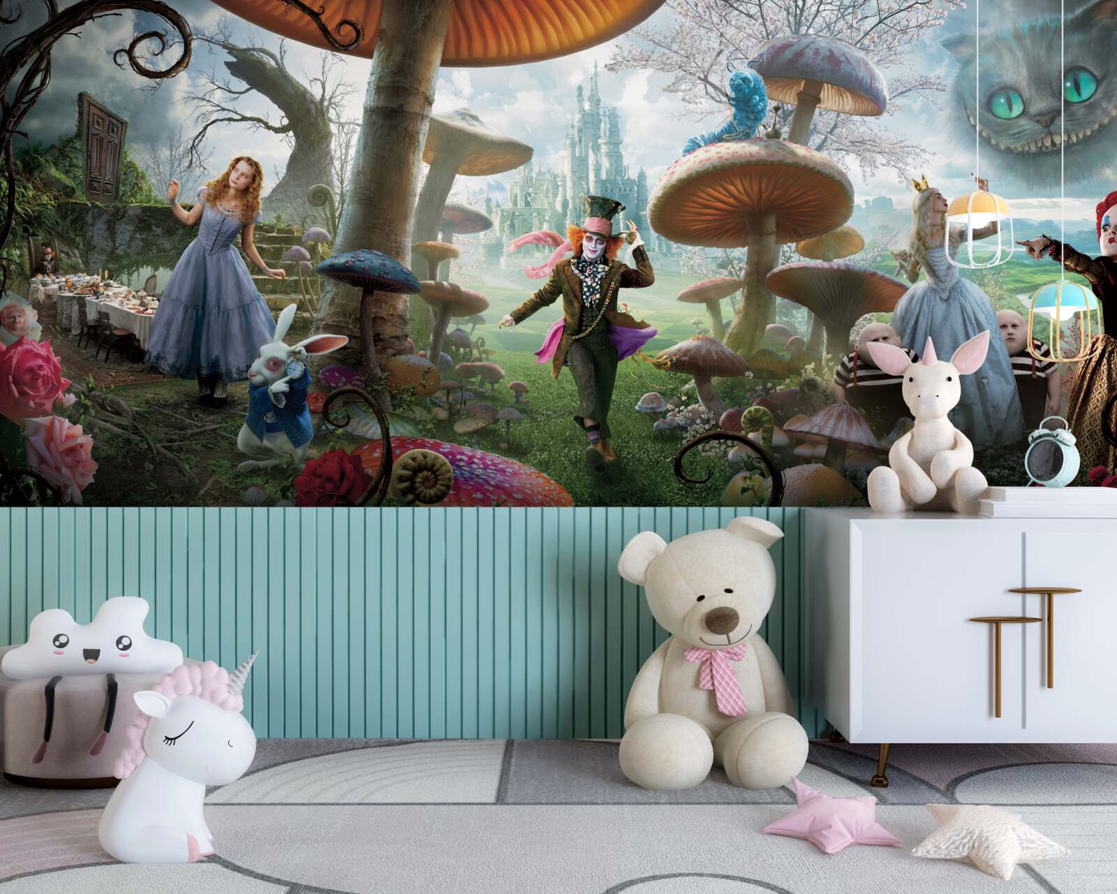 Papier peint personnages de "alice au pays des merveilles"