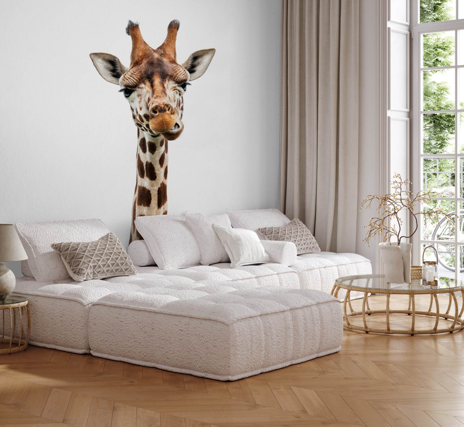 Papier peint expression inhabituelle sur le visage d'une girafe