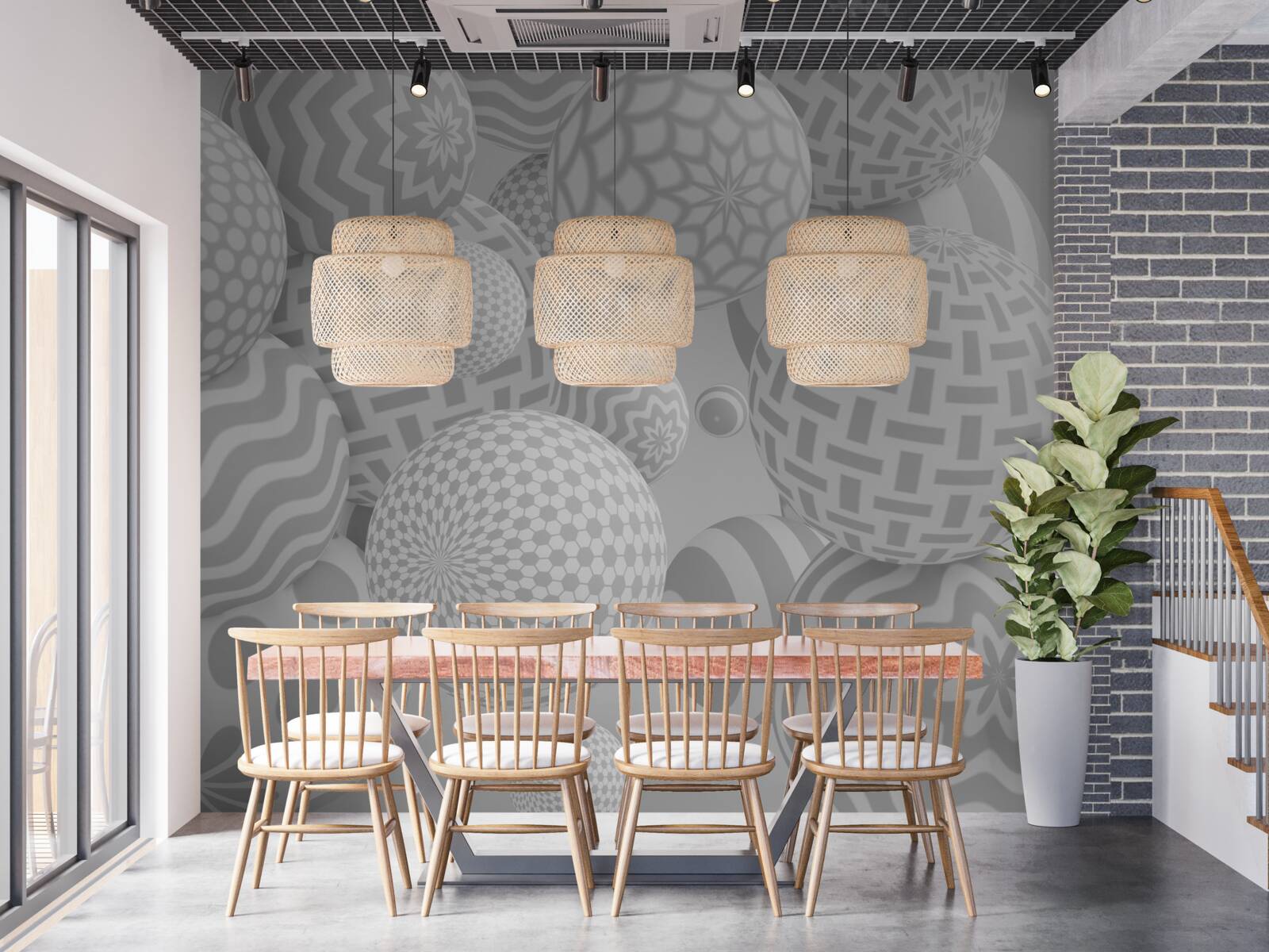 Papier peint boules grises volumétriques