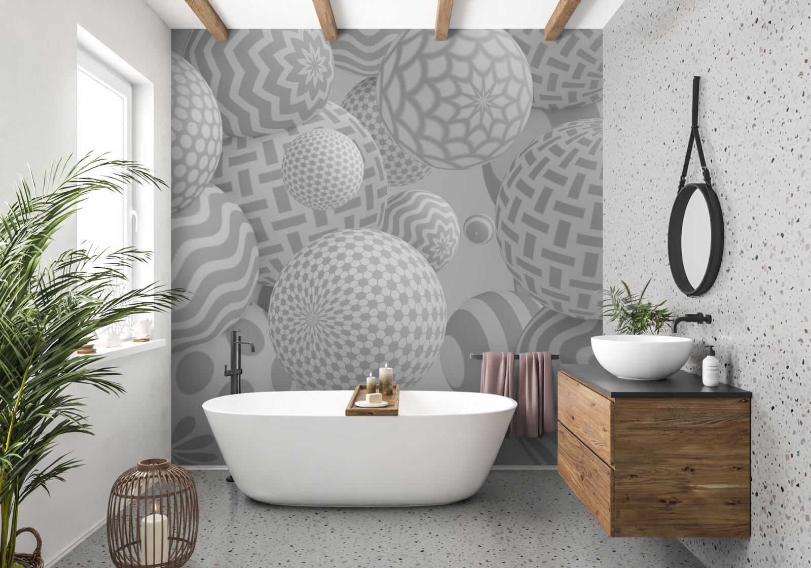 Papier peint boules grises volumétriques