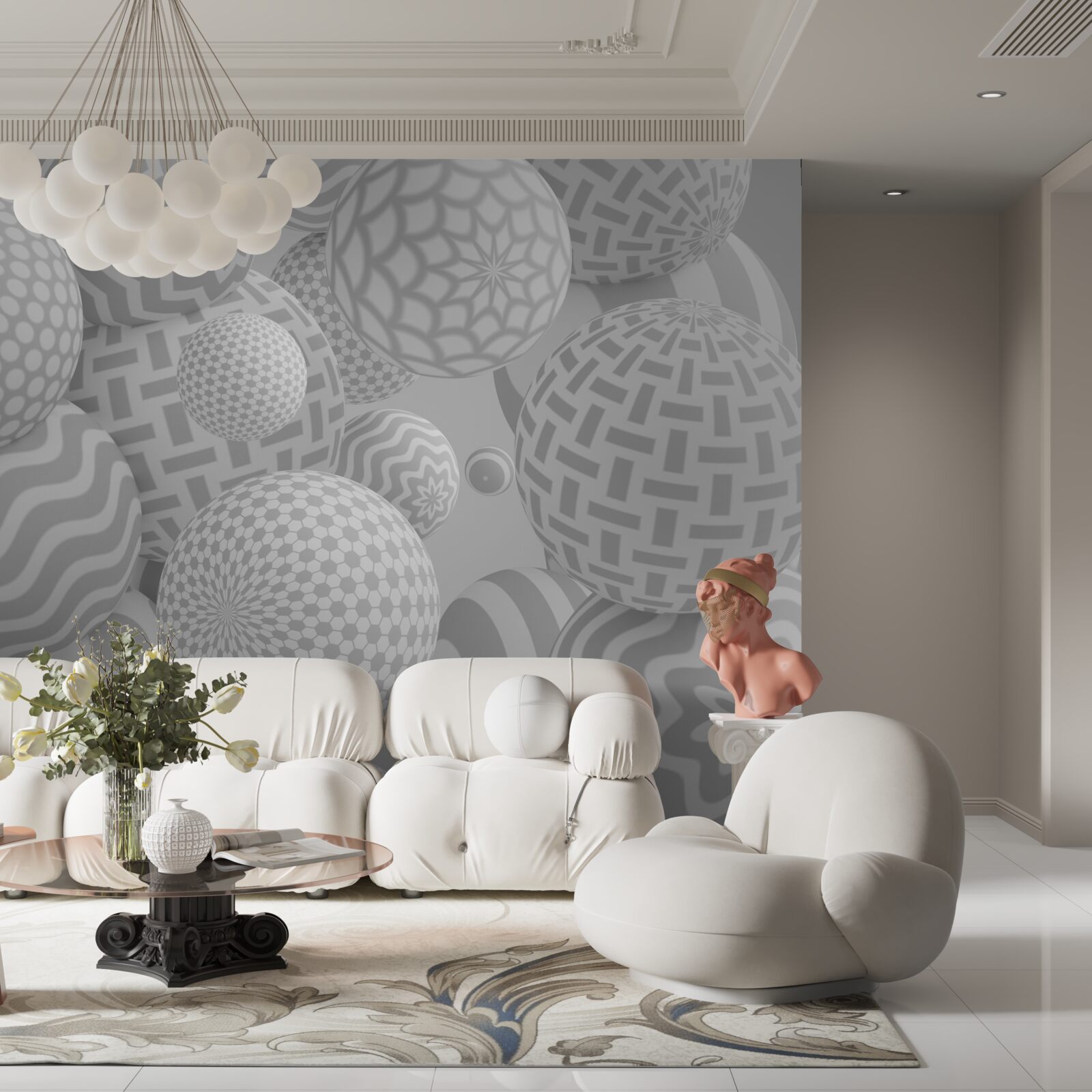 Papier peint boules grises volumétriques