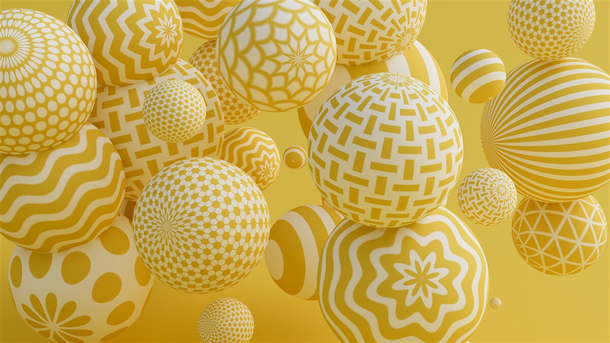Papier peint boules jaunes à rayures