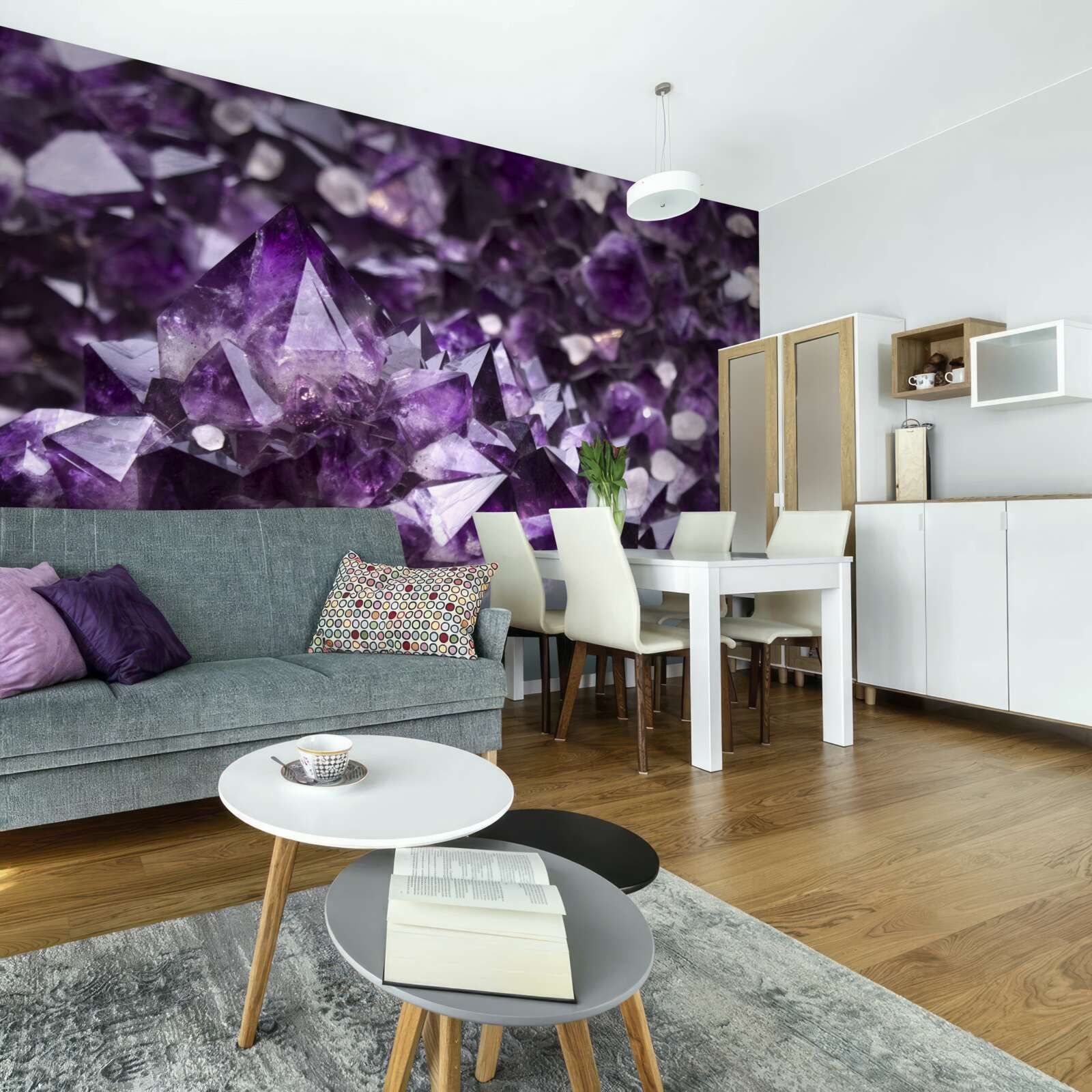 Papier peint cristaux violets