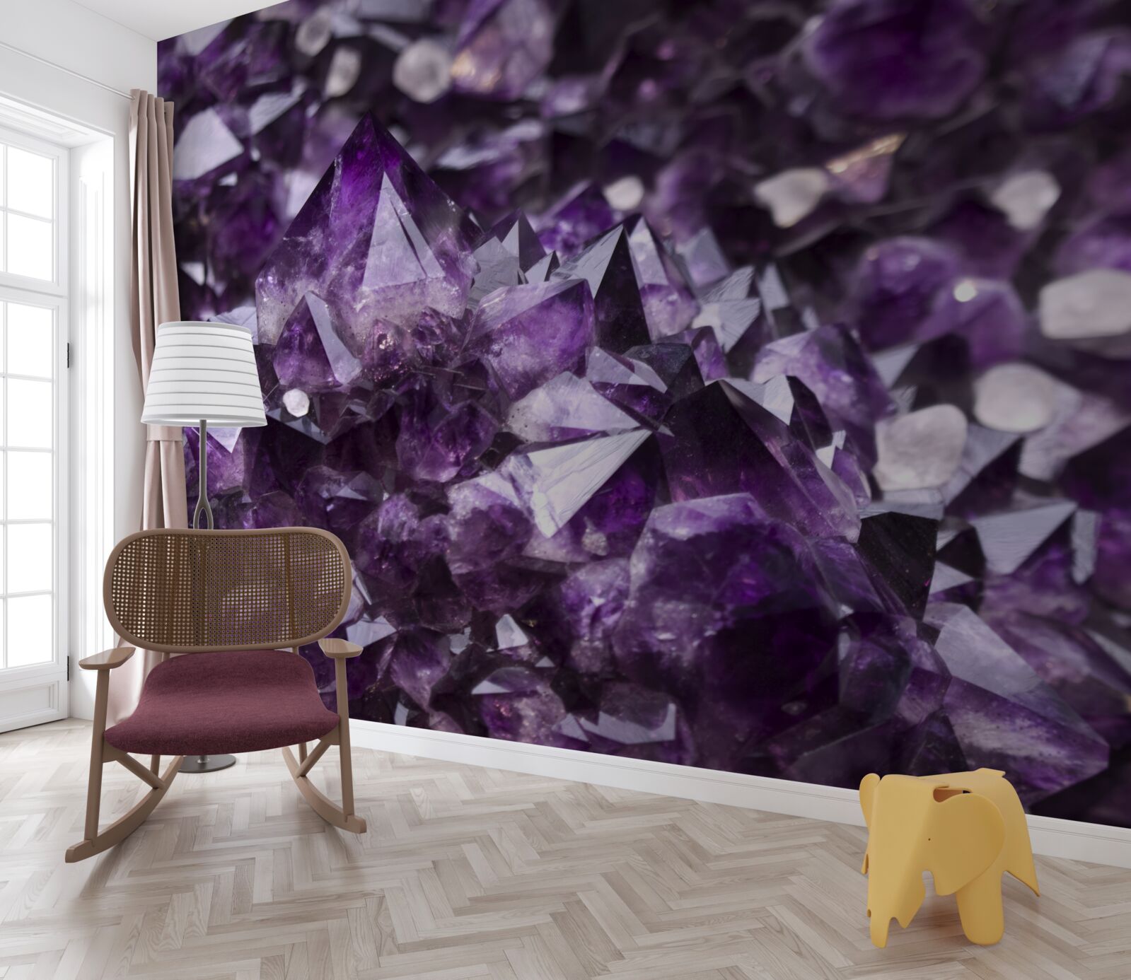 Papier peint cristaux violets