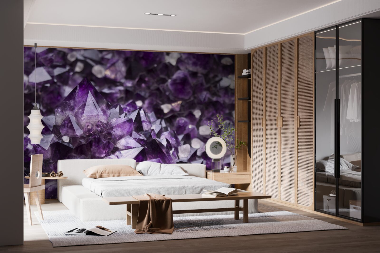 Papier peint cristaux violets