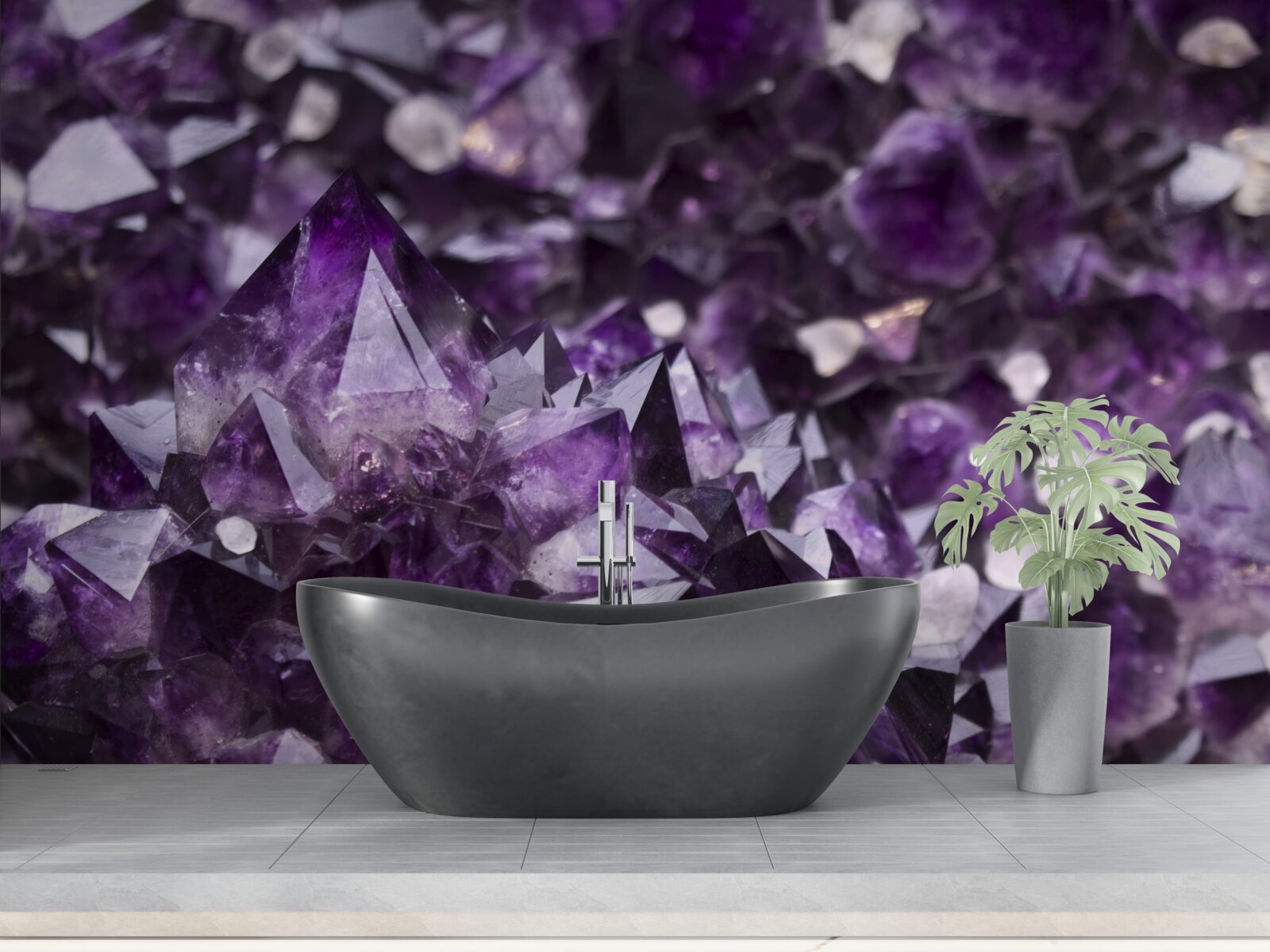 Papier peint cristaux violets