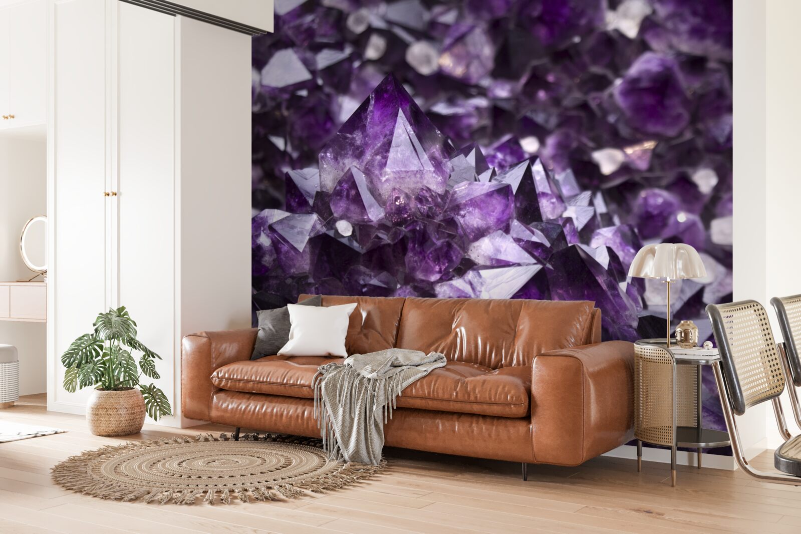 Papier peint cristaux violets