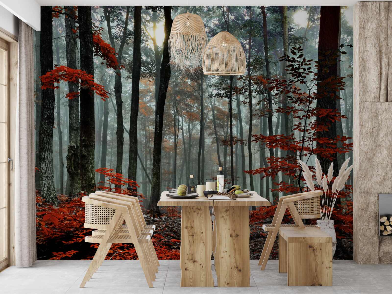 Papier peint forêt sans feuilles en automne