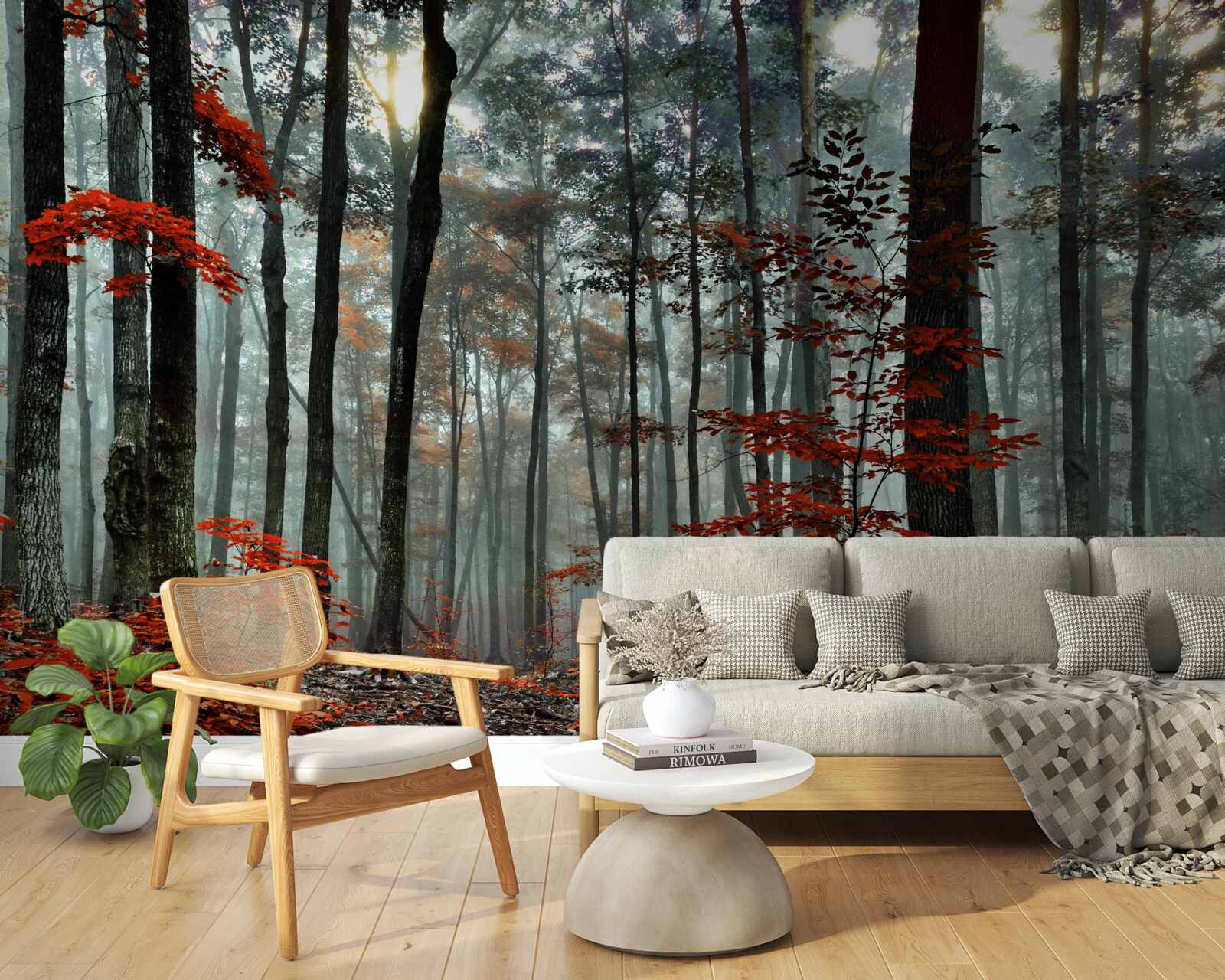 Papier peint forêt sans feuilles en automne