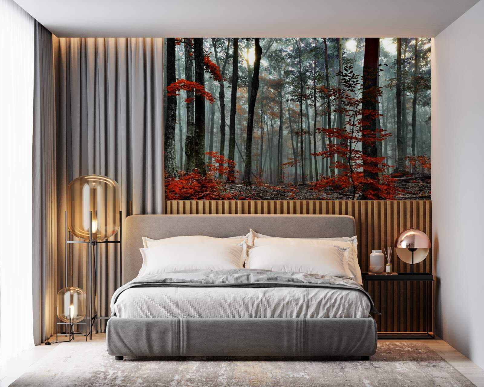 Papier peint forêt sans feuilles en automne