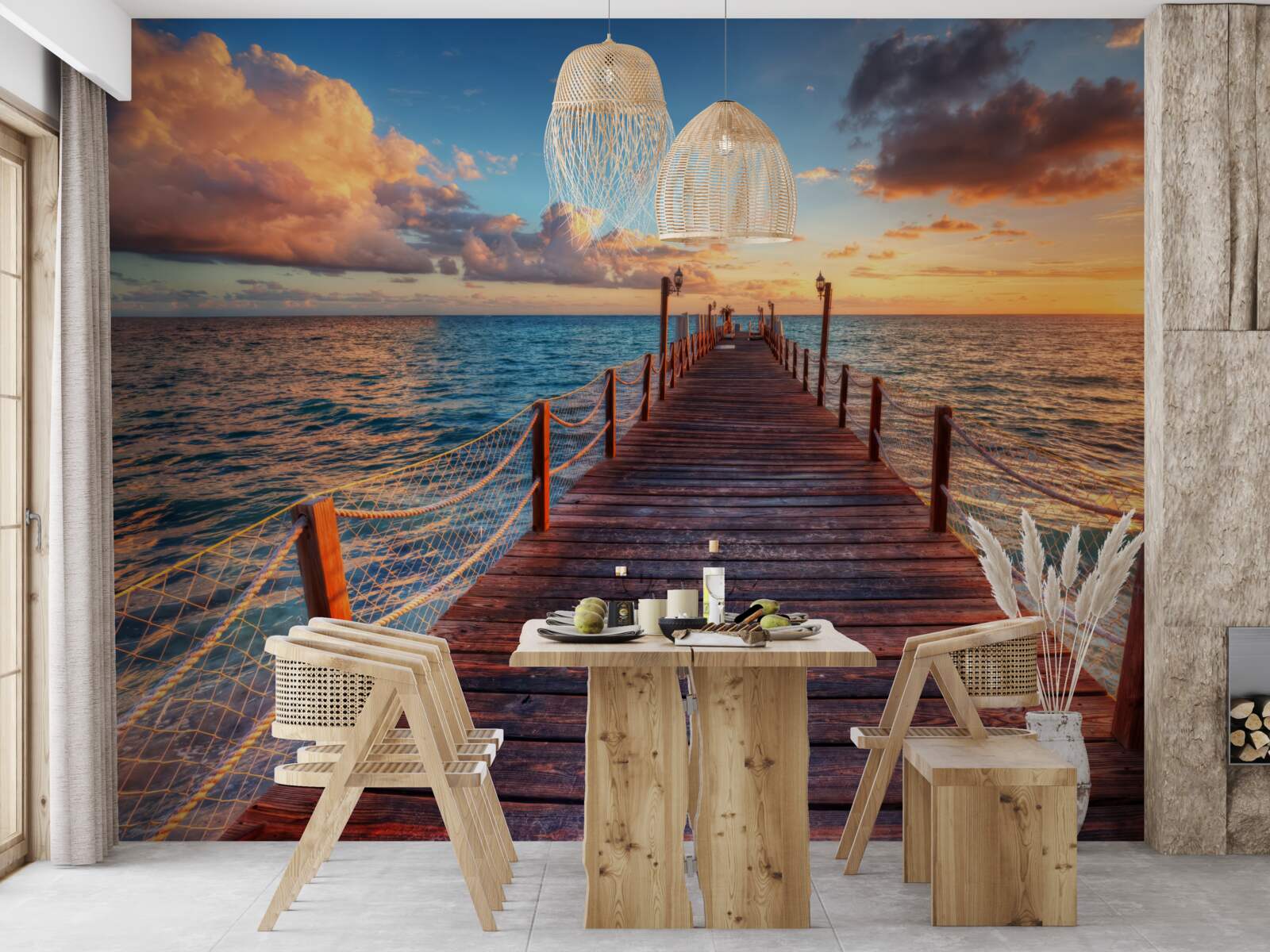 Papier peint un pont qui se prolonge dans la mer