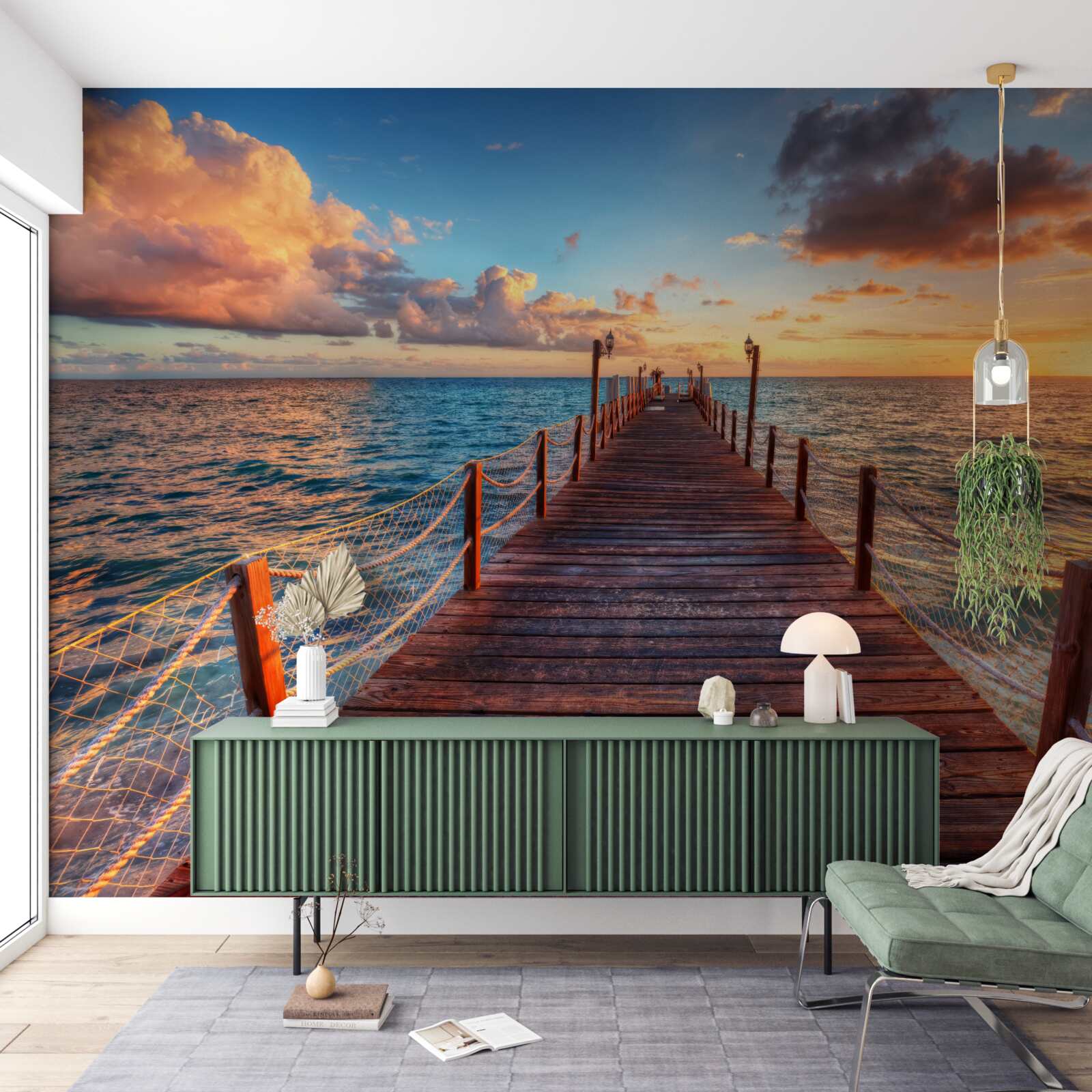 Papier peint un pont qui se prolonge dans la mer