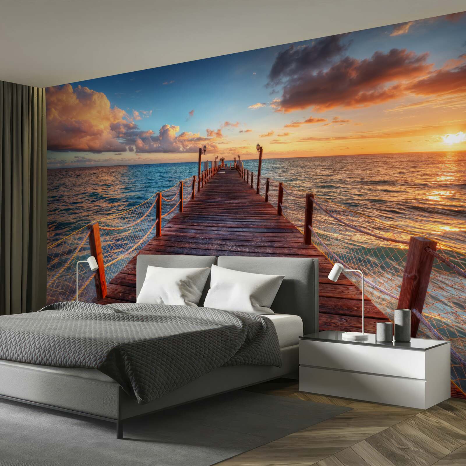 Papier peint un pont qui se prolonge dans la mer