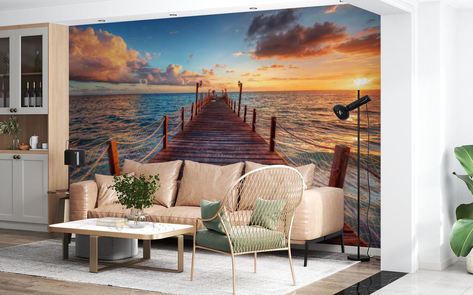 Papier peint un pont qui se prolonge dans la mer