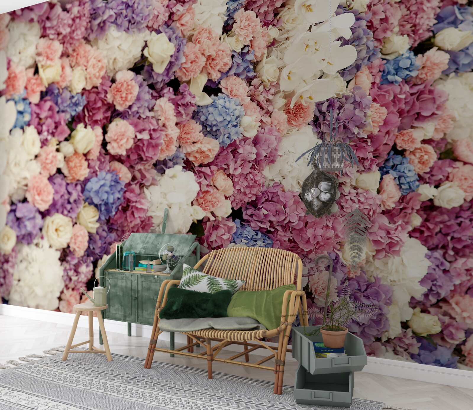 Papier peint fond de fleurs multicolores