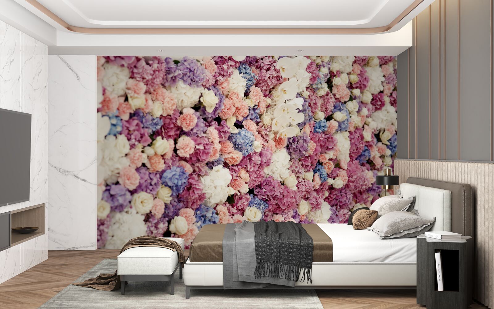 Papier peint fond de fleurs multicolores