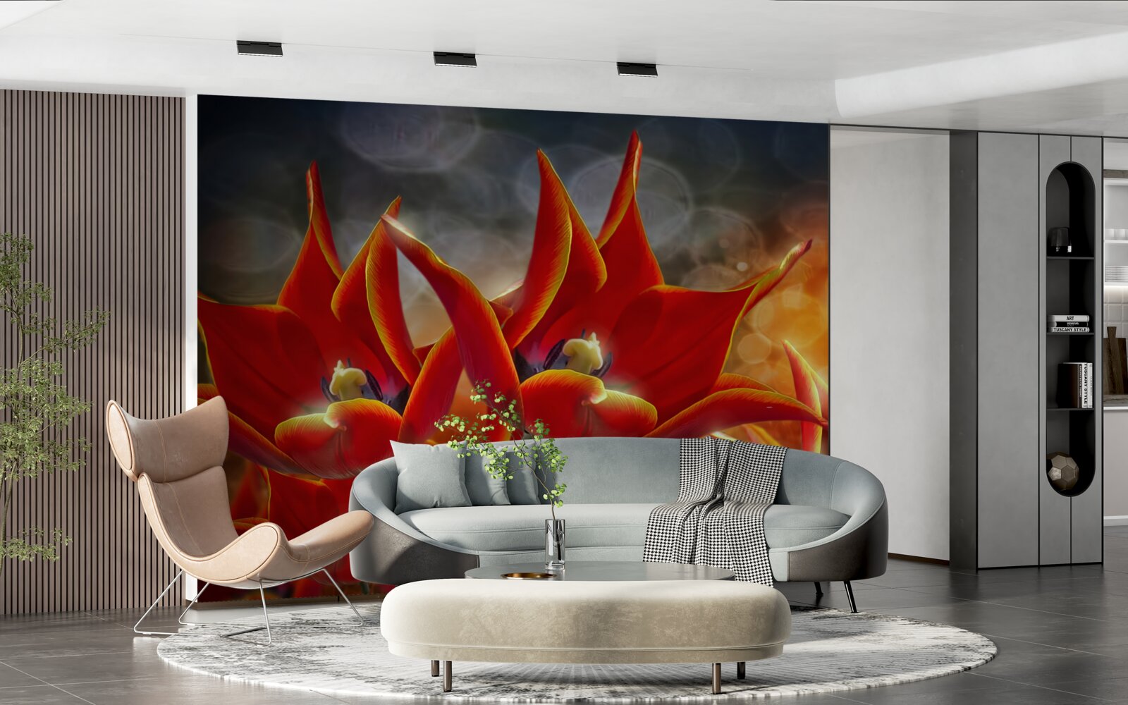 Papier peint grandes fleurs écarlates