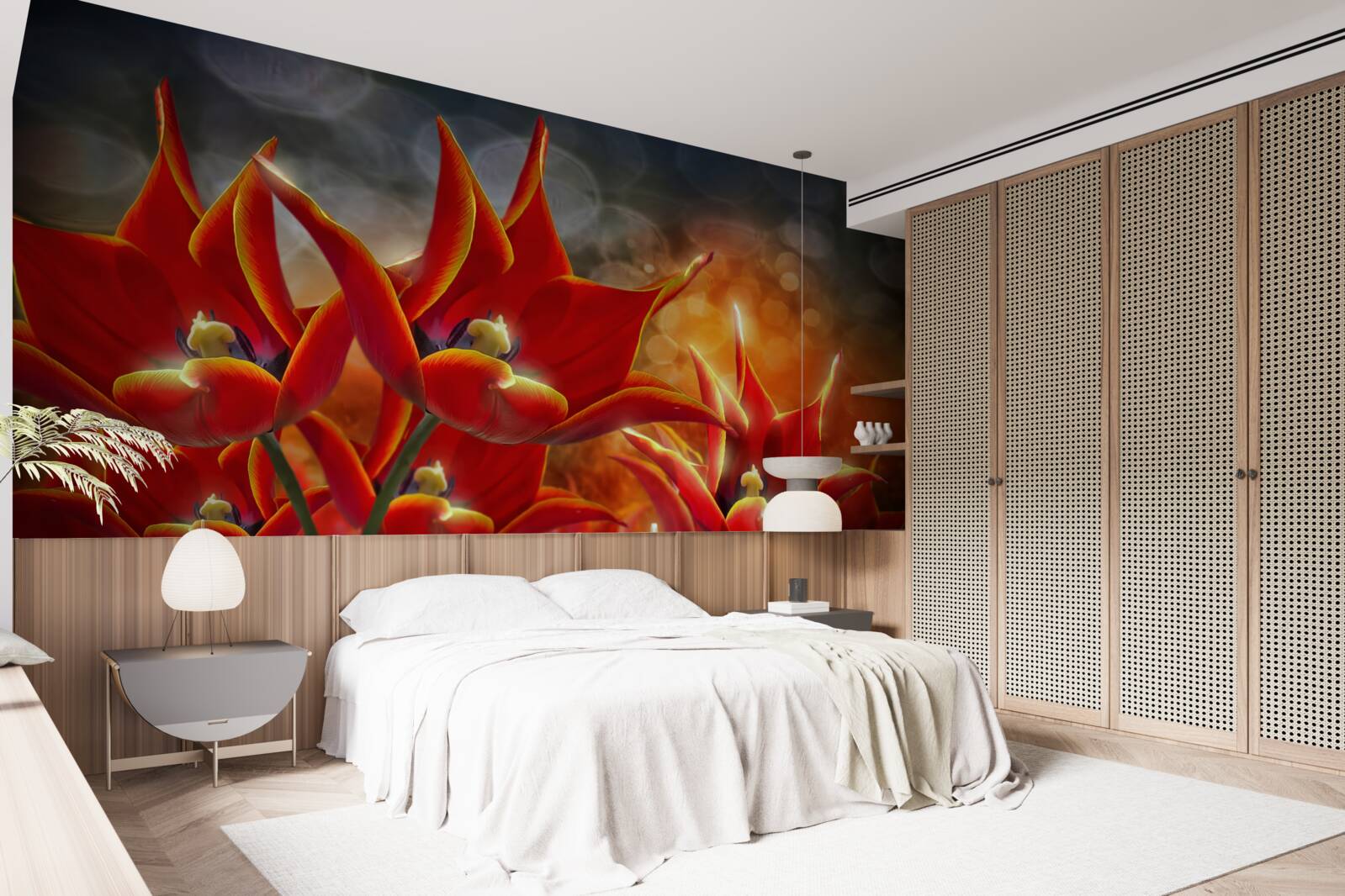 Papier peint grandes fleurs écarlates