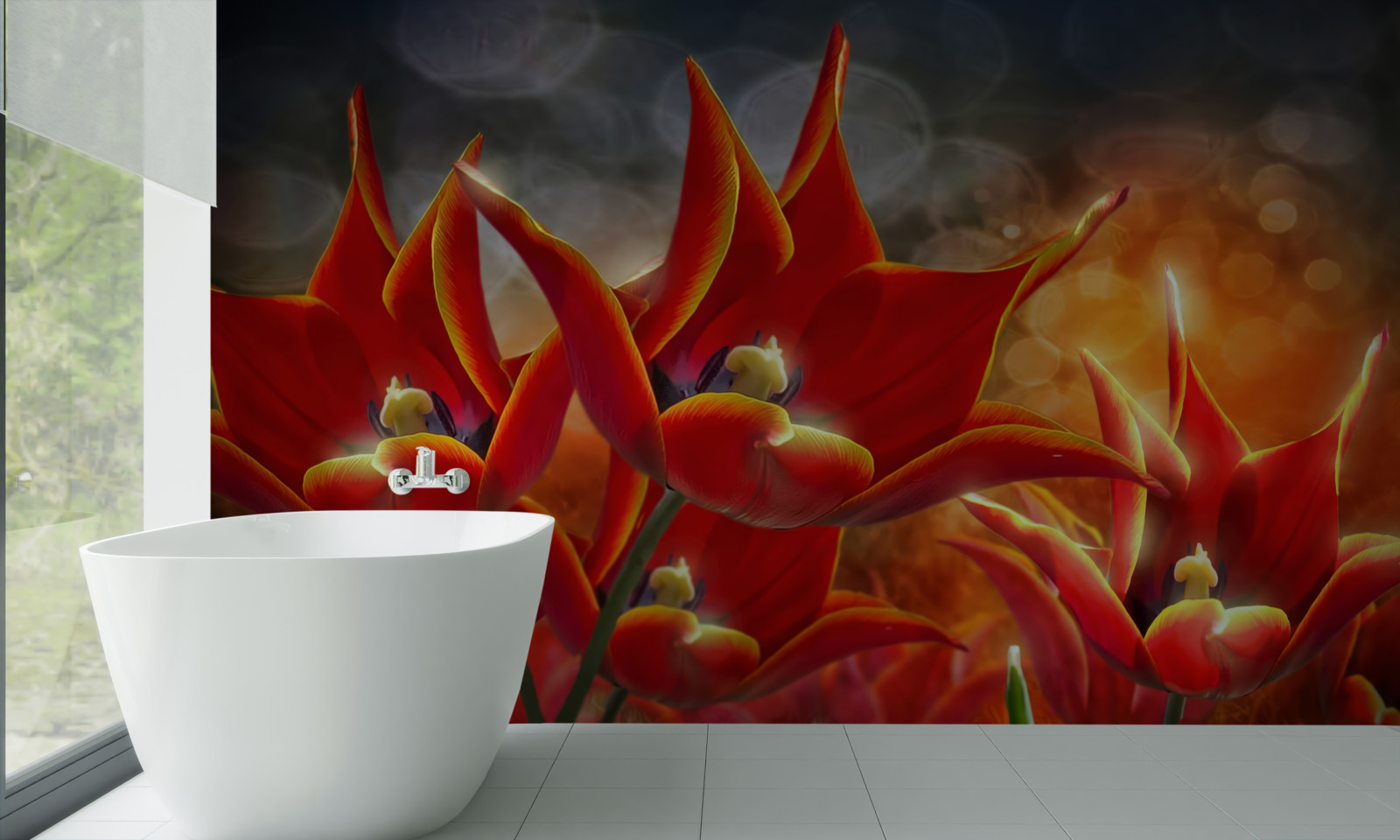 Papier peint grandes fleurs écarlates