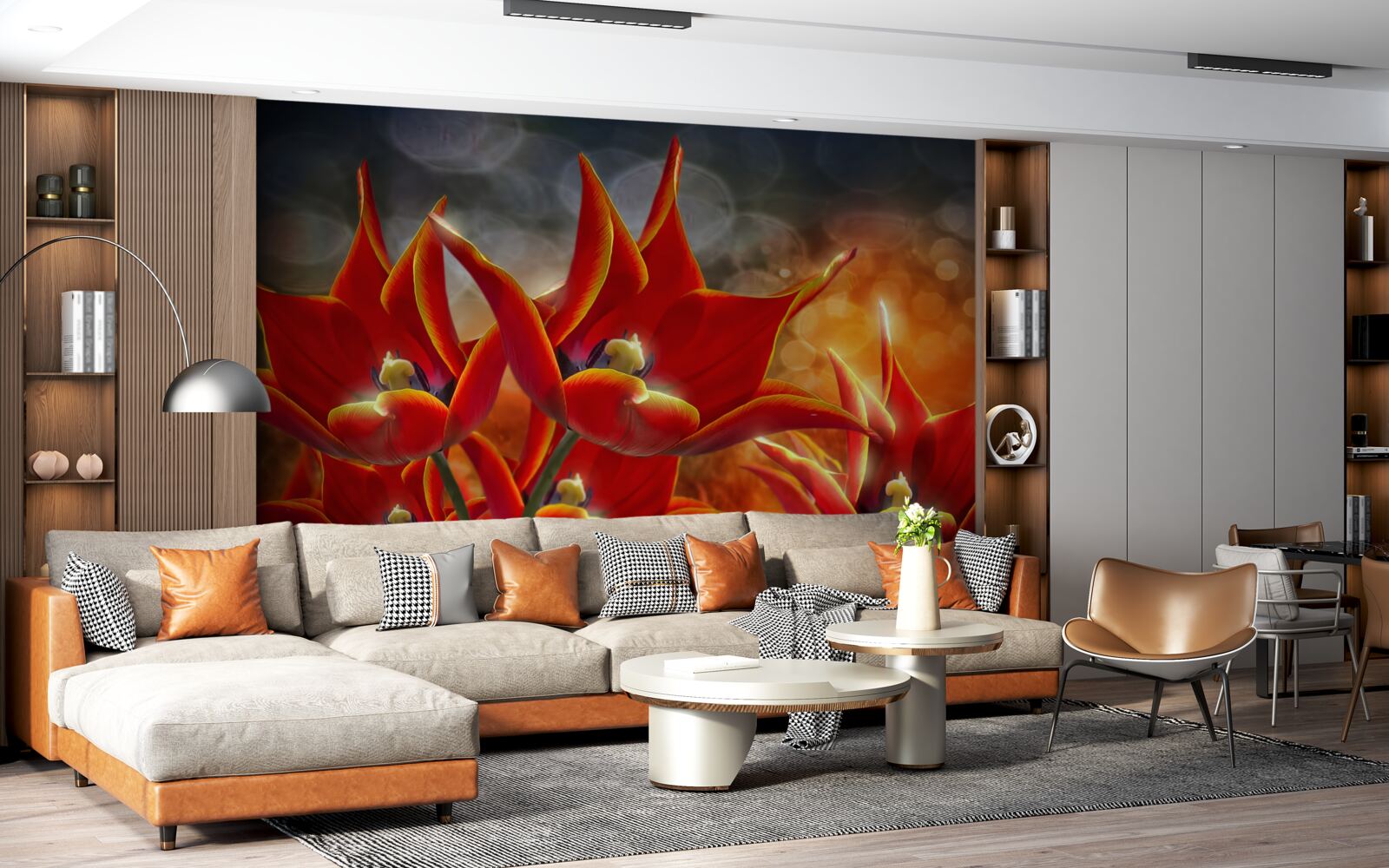 Papier peint grandes fleurs écarlates