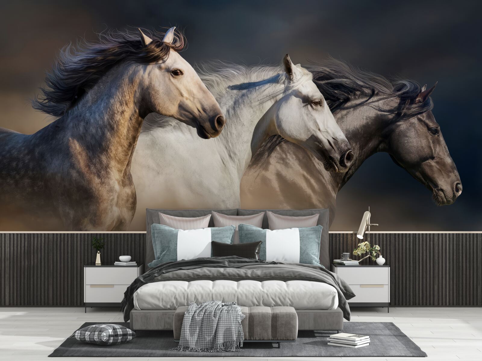 Papier peint trois chevaux au galop