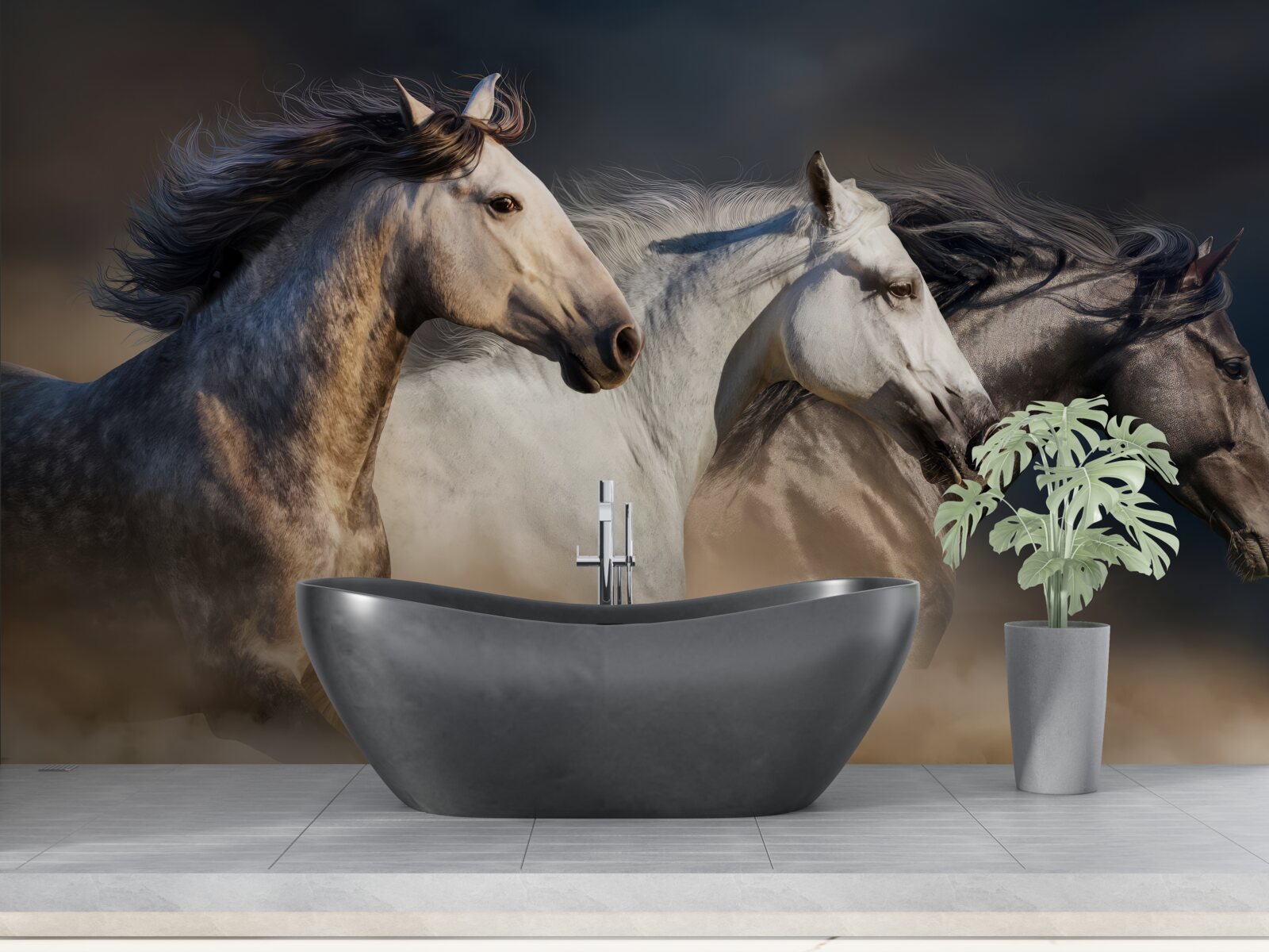 Papier peint trois chevaux au galop