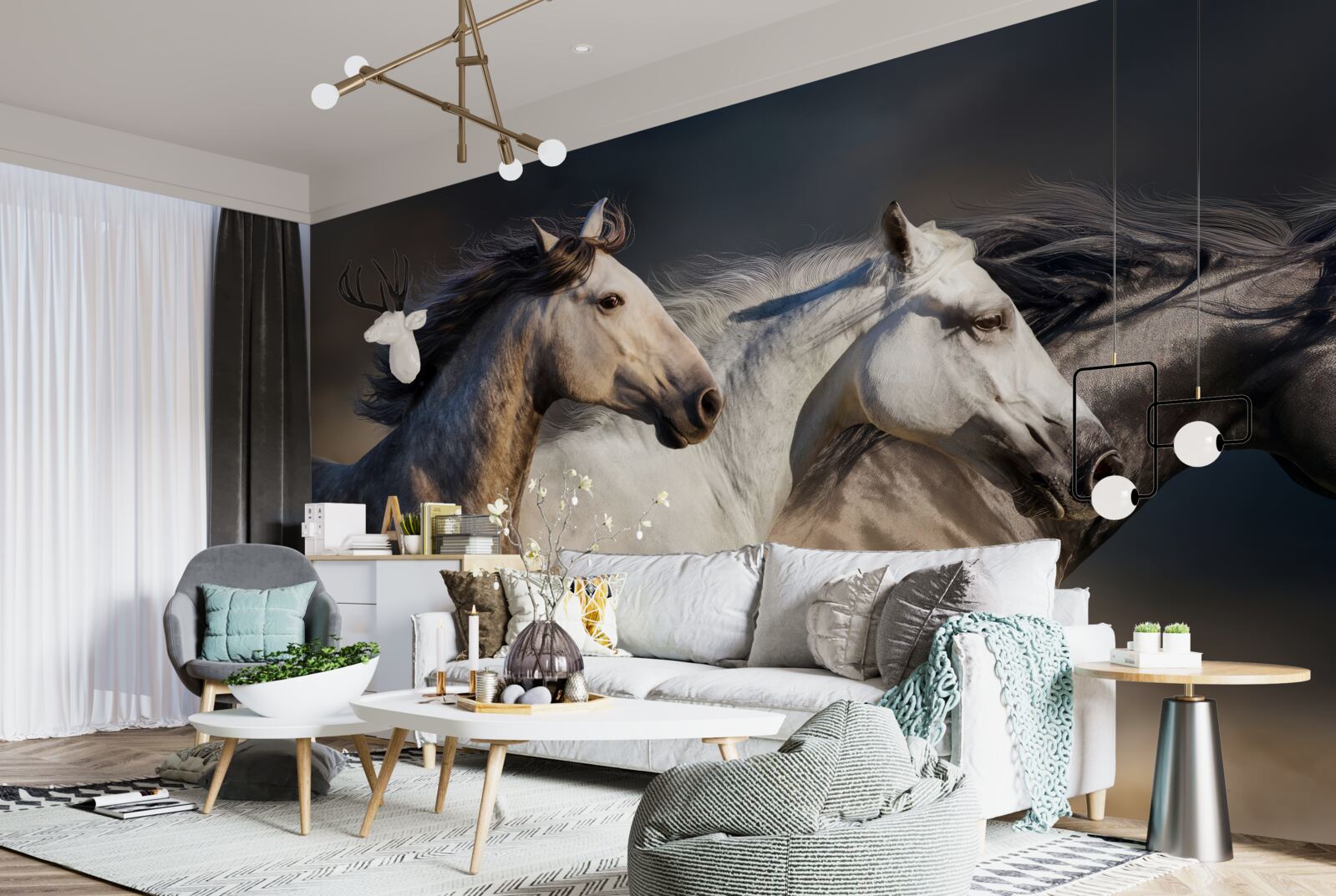 Papier peint trois chevaux au galop