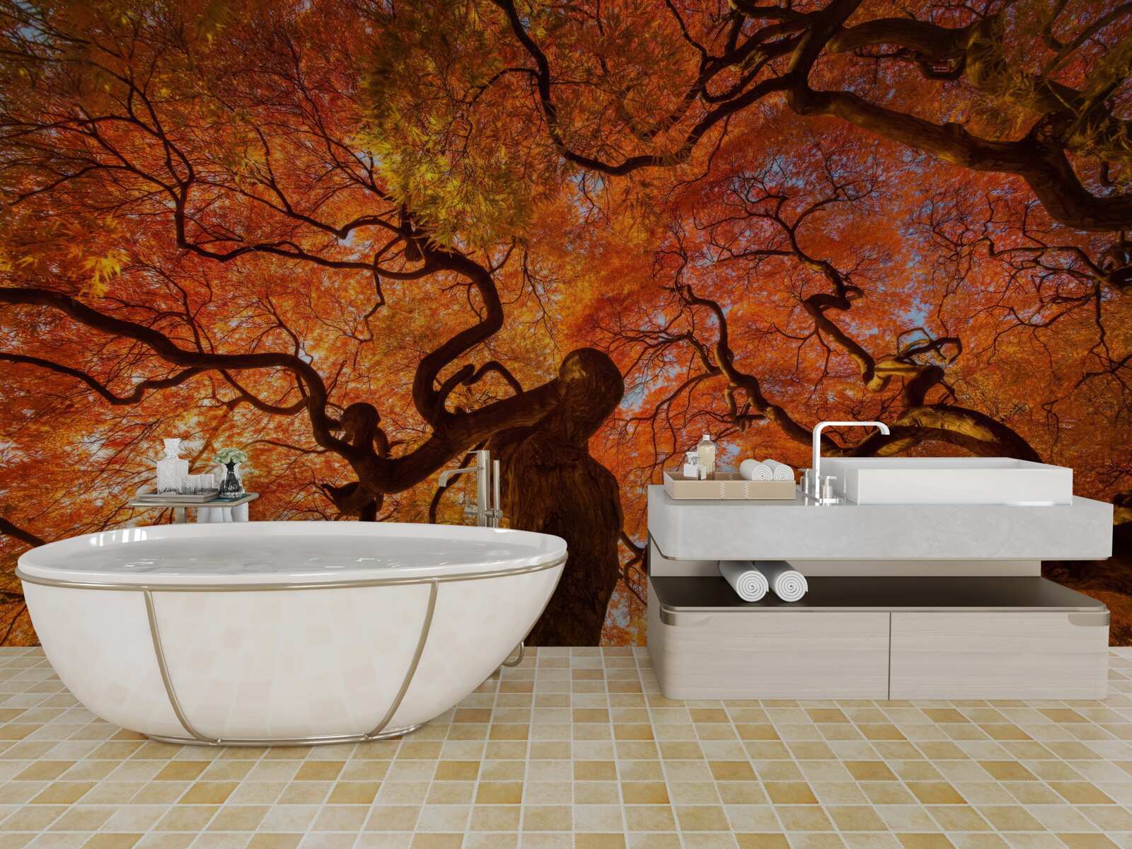 Papier peint Vue du bas de l'arbre en automne