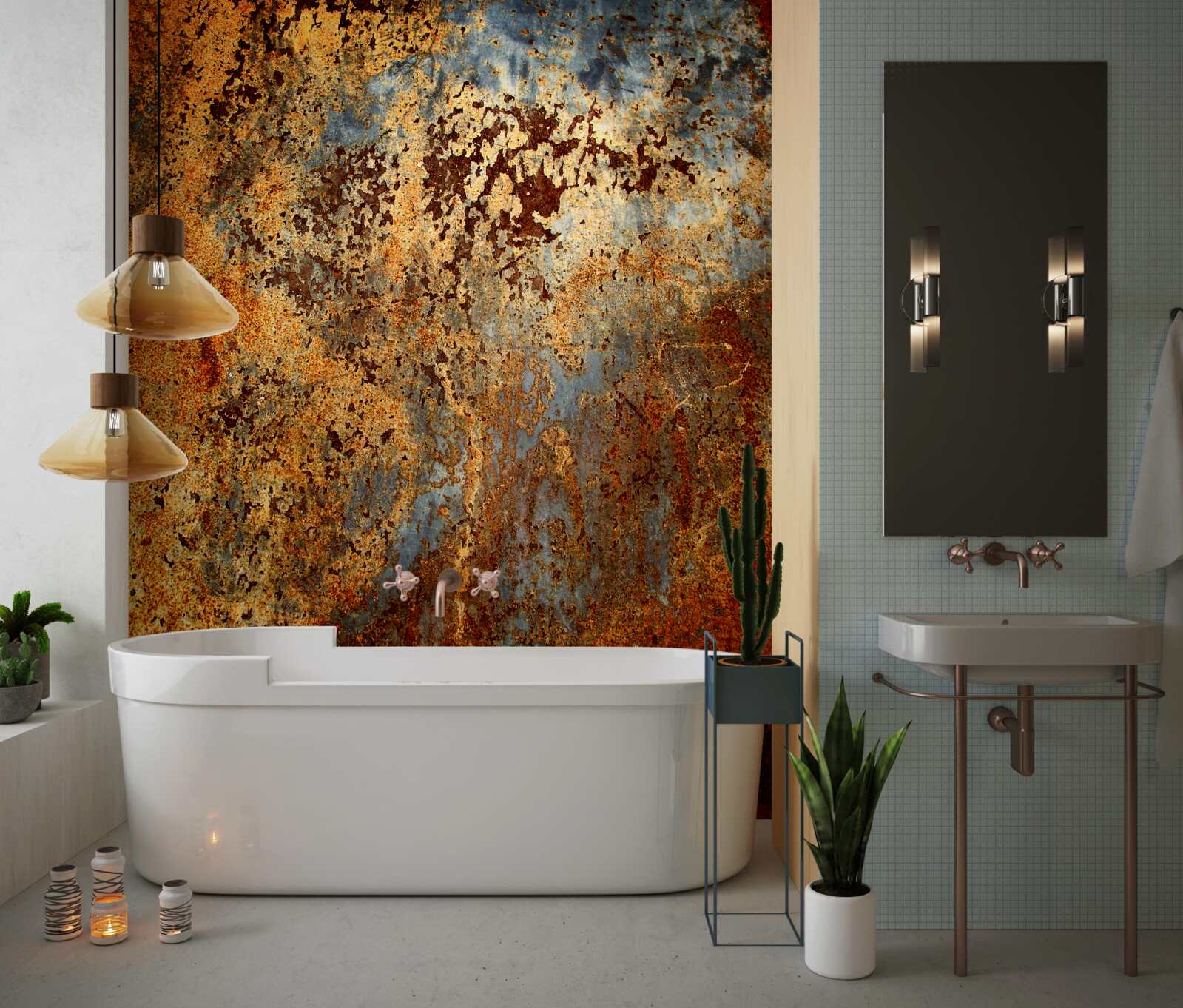 Papier peint une teinte dorée, comme si elle flottait dans l'eau